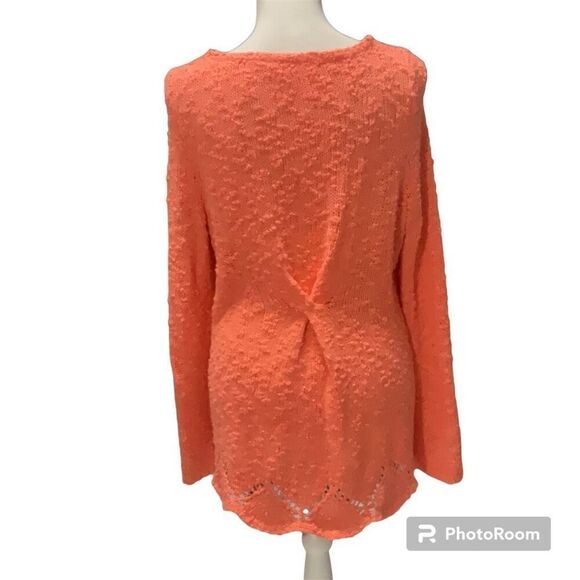 Anthropologie Coral Orange Chunky Sweater Scoop neck Long Sleeve Oversize Small - Picture 4 of 5